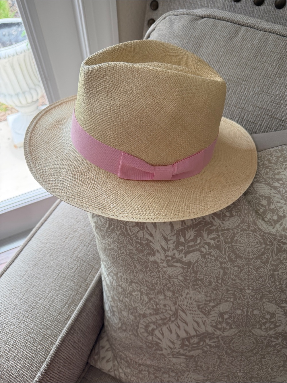 J. Crew Straw Fedora with Pink Band